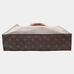 Pre Owned Louis Vuitton Sac Plat Hand Tote Bag Monogram Canvas Leather Brown