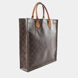 Pre Owned Louis Vuitton Sac Plat Hand Tote Bag Monogram Canvas Leather Brown