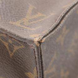 Pre Owned Louis Vuitton Sac Plat Hand Tote Bag Monogram Canvas Leather Brown