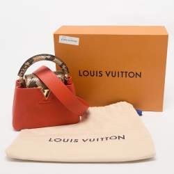 Pre Owned Louis Vuitton Orange/Beige Taurillon Leather and Python Mini Capucines Bag