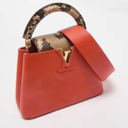 Pre Owned Louis Vuitton Orange/Beige Taurillon Leather and Python Mini Capucines Bag