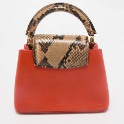 Pre Owned Louis Vuitton Orange/Beige Taurillon Leather and Python Mini Capucines Bag