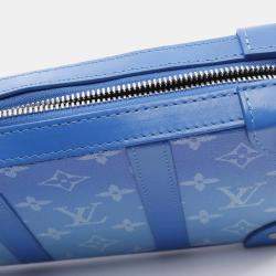 Louis Vuitton Blue White Coated Canvas Leather Soft Trunk Wallet Shoulder Bag
