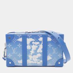 Louis Vuitton Blue White Coated Canvas Leather Soft Trunk Wallet Shoulder Bag