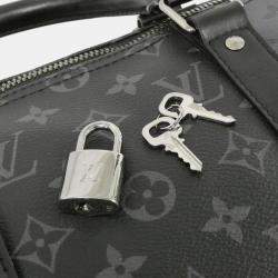 Louis Vuitton Black Coated Canvas Monogram Eclipse Keepall Bandouliere 50 Boston Bag