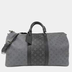 Louis Vuitton Black Coated Canvas Monogram Eclipse Keepall Bandouliere 50 Boston Bag