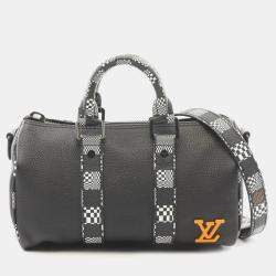 Louis Vuitton Black Leather with Limited Edition Distorted Damier XS Keepall Bandouliere Bag 
