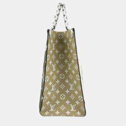 Pre Owned Louis Vuitton Kaki Beige Coated Canvas Monogram Giant Onthego GM Tote Bag