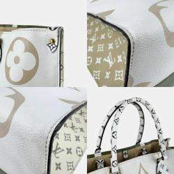 Pre Owned Louis Vuitton Kaki Beige Coated Canvas Monogram Giant Onthego GM Tote Bag