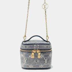 Pre Owned Louis Vuitton Blue Monogram Laminated Jacquard Micro Vanity Bag