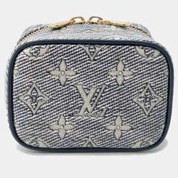 Pre Owned Louis Vuitton Blue Monogram Laminated Jacquard Micro Vanity Bag