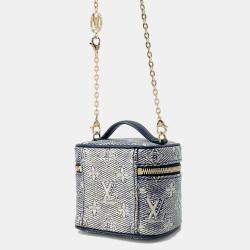 Pre Owned Louis Vuitton Blue Monogram Laminated Jacquard Micro Vanity Bag