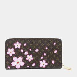 Pre Owned Louis Vuitton Brown Monogram Canvas Takashi Murakami Cherry Blossom Long Zippy Wallet