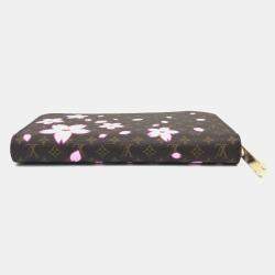 Pre Owned Louis Vuitton Brown Monogram Canvas Takashi Murakami Cherry Blossom Long Zippy Wallet