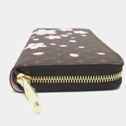 Pre Owned Louis Vuitton Brown Monogram Canvas Takashi Murakami Cherry Blossom Long Zippy Wallet