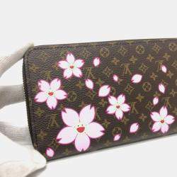 Pre Owned Louis Vuitton Brown Monogram Canvas Takashi Murakami Cherry Blossom Long Zippy Wallet
