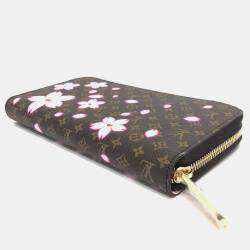 Pre Owned Louis Vuitton Brown Monogram Canvas Takashi Murakami Cherry Blossom Long Zippy Wallet