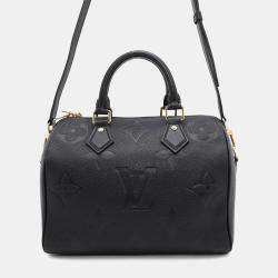 Pre Owned Louis Vuitton Noir Monogram Empreinte Leather Speedy Bandouliere Size 25