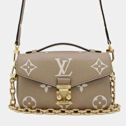 Pre Owned Louis Vuitton Tourterelle Monogram Empreinte Leather Pochette Metis East West Crossbody Bag