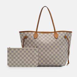 Pre Owned Louis Vuitton White Damier Azur Neverfull MM