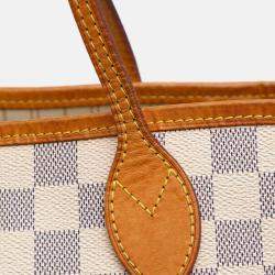 Pre Owned Louis Vuitton White Damier Azur Neverfull MM