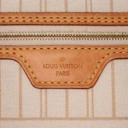 Pre Owned Louis Vuitton White Damier Azur Neverfull MM
