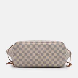 Pre Owned Louis Vuitton White Damier Azur Neverfull MM