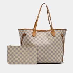 Pre Owned Louis Vuitton White Damier Azur Neverfull MM