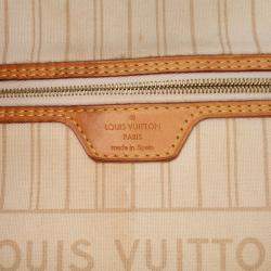 Pre Owned Louis Vuitton White Damier Azur Neverfull MM