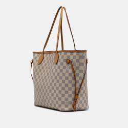 Pre Owned Louis Vuitton White Damier Azur Neverfull MM