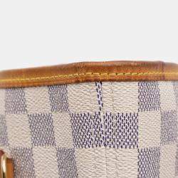 Pre Owned Louis Vuitton White Damier Azur Neverfull MM