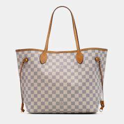 Pre Owned Louis Vuitton White Damier Azur Neverfull MM