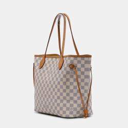 Pre Owned Louis Vuitton White Damier Azur Neverfull MM