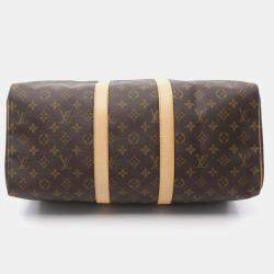 Louis Vuitton Keepall 45 Travel Hand Bag Monogram Leather Brown
