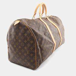 Louis Vuitton Keepall 55 Brown Monogram Leather Travel Bag 