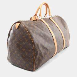 Louis Vuitton Keepall 55 Brown Monogram Leather Travel Bag 