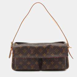 Pre Owned Louis Vuitton Vivacite MM Brown Monogram Leather Shoulder Bag 