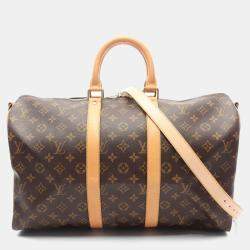 Louis Vuitton Keepall Bandouriere 45 Brown Monogram Leather Travel Bag 