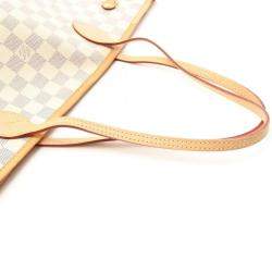 Pre Owned Louis Vuitton Neverfull MM White Damier Azur Canvas Tote Bag
