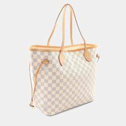 Pre Owned Louis Vuitton Neverfull MM White Damier Azur Canvas Tote Bag