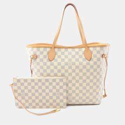 Pre Owned Louis Vuitton Neverfull MM White Damier Azur Canvas Tote Bag