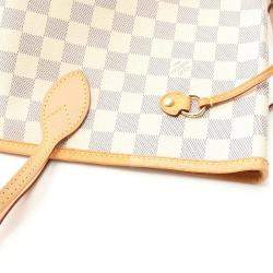 Pre Owned Louis Vuitton Neverfull MM White Damier Azur Canvas Tote Bag