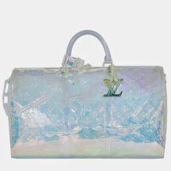 Louis Vuitton White Monogram Prism Keepall Bandouliere 50