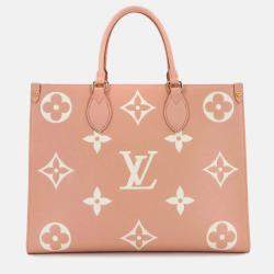 Louis Vuitton Onthego MM Rose Trianon Creme Monogram Empreinte Tote Bag 