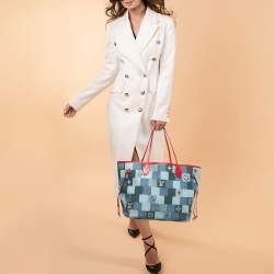 Louis Vuitton Blue/Red Denim Patchwork Neverfull MM Bag