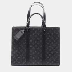 Pre Owned Louis Vuitton Sac Plat 24H Black Monogram Eclipse Canvas Tote Bag