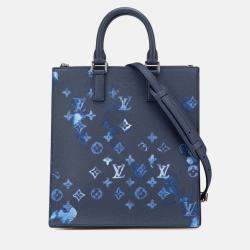 Pre Owned Louis Vuitton Sac Plat Navy Monogram Watercolor Grained Leather Shoulder Bag