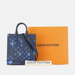 Pre Owned Louis Vuitton Sac Plat Navy Monogram Watercolor Grained Leather Shoulder Bag