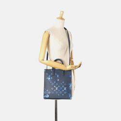 Pre Owned Louis Vuitton Sac Plat Navy Monogram Watercolor Grained Leather Shoulder Bag