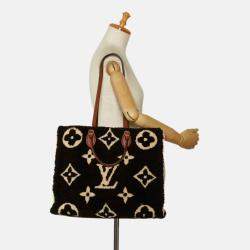 Pre Owned Louis Vuitton OnTheGo GM Beige/Black Leather Monogram Teddy Tote Bag 